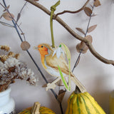 Robin and Snowdrop Wooden Hanging Decoration