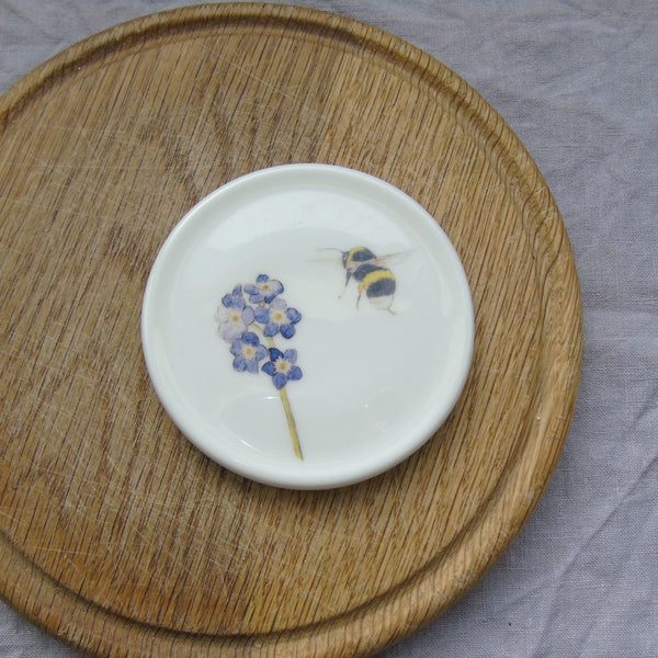 SECONDS forget me not and bee bone china coaster