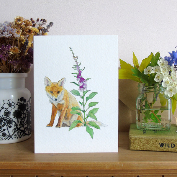 Fox and foxglove greetings card