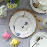 Bee and spring flowers fine bone china cake plate