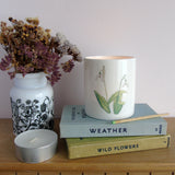 tealight holder with snowdrops design displayed on mantlepiece 