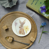 Brown hare and crocus coaster