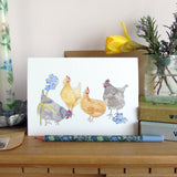 Hens and Forget me nots Easter greetings card