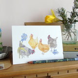 Hens and Forget me nots Easter greetings card