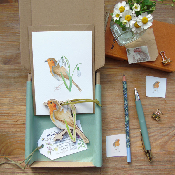 Robin Decoration and Card Letterbox Gift