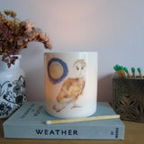 Barn Owl and Moon bone china candle holder