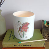 robin watercolour illustration on candle holder 