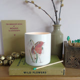 ceramic votive with robin and snowdrops design