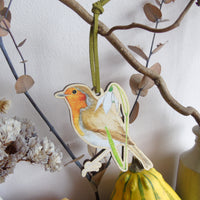 Robin and Snowdrop Wooden Hanging Decoration