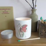 bone china tealight holder with robin illustration