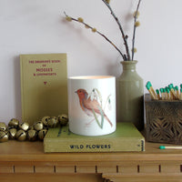 Robin and snowdrop bone china candle holder