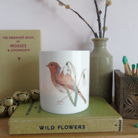 Robin and snowdrop bone china candle holder