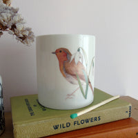 Robin and snowdrop bone china candle holder