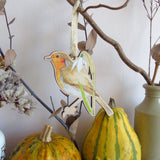 Robin and Snowdrop Wooden Hanging Decoration