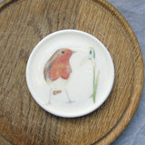 SECONDS Robin and snowdrop bone china coaster