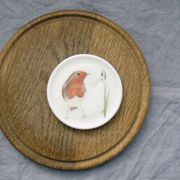 SECONDS Robin and snowdrop bone china coaster