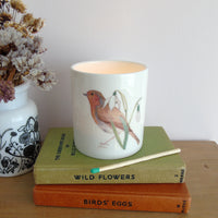 Robin and snowdrop bone china candle holder