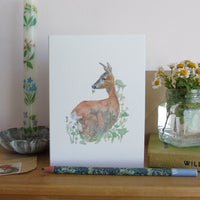 Roe Deer and Buttercups Card