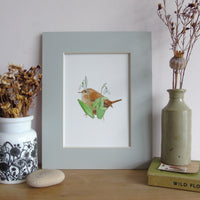 Wren and snowdrops A5 Giclée Fine Art Print