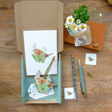 spring themed wooden decoration with matching card and gift box