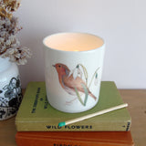 Robin and snowdrop bone china candle holder