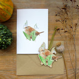 British bird and snowdrop hanging ornament and matching blank greetings card