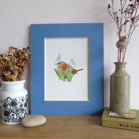 Wren and snowdrops A5 Giclée Fine Art Print