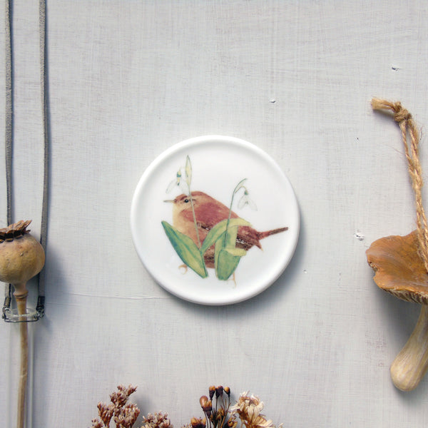 Wren and Snowdrops Decorative Mini Wall Plate