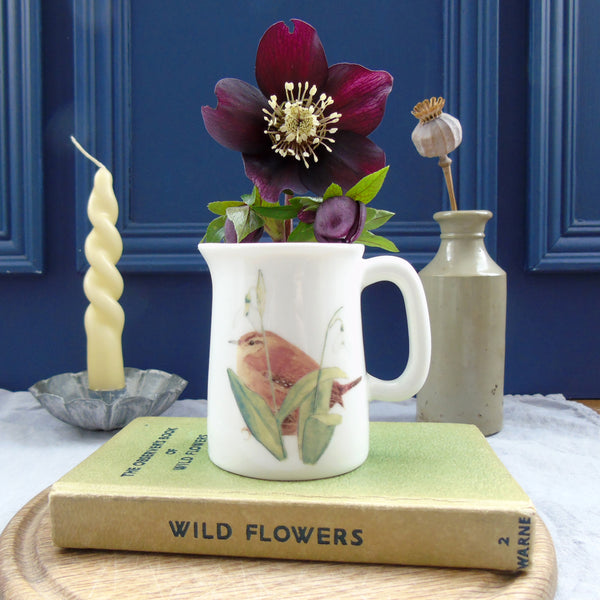 Wren and Snowdrops bone china mini cream jug