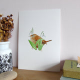 Wren and snowdrops A5 Giclée Fine Art Print