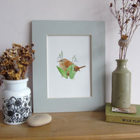 Wren and snowdrops A5 Giclée Fine Art Print