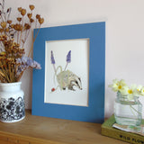 Badger and Grape Hyacinth A5 Giclée Fine Art Print