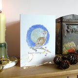 Barn Owl and Full Moon Christmas Card