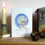 Barn Owl and Full Moon Christmas Card