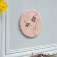 bee and fritillary ceramic plaque