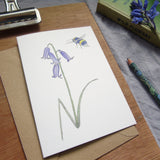 Bluebell and bee greetings card