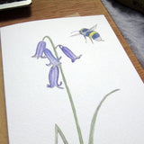 Bluebell and bee greetings card