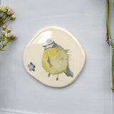 blue tit and forget me not ceramic plaque