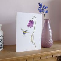 Fritillary and bee greetings card