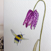 Fritillary and bee greetings card