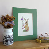Brown hare and bell heather A5 Giclée Fine Art Print