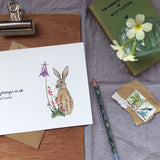 Hare and bell heather greetings card