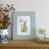 Brown hare and bell heather A5 Giclée Fine Art Print