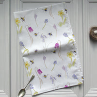 Bee and Spring Flowers Tea Towel