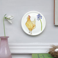 Hen and forget me not mini wall plate
