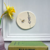 handmade ceramic bee and lavender plaque