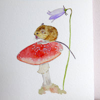 Field mouse on Toadstool A5 Giclée Fine Art Print