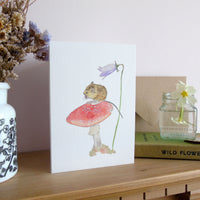 Fieldmouse on toadstool greetings card