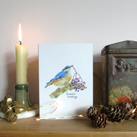 Nuthatch and Elderberries Christmas Card