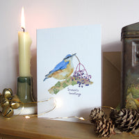 Nuthatch and Elderberries Christmas Card